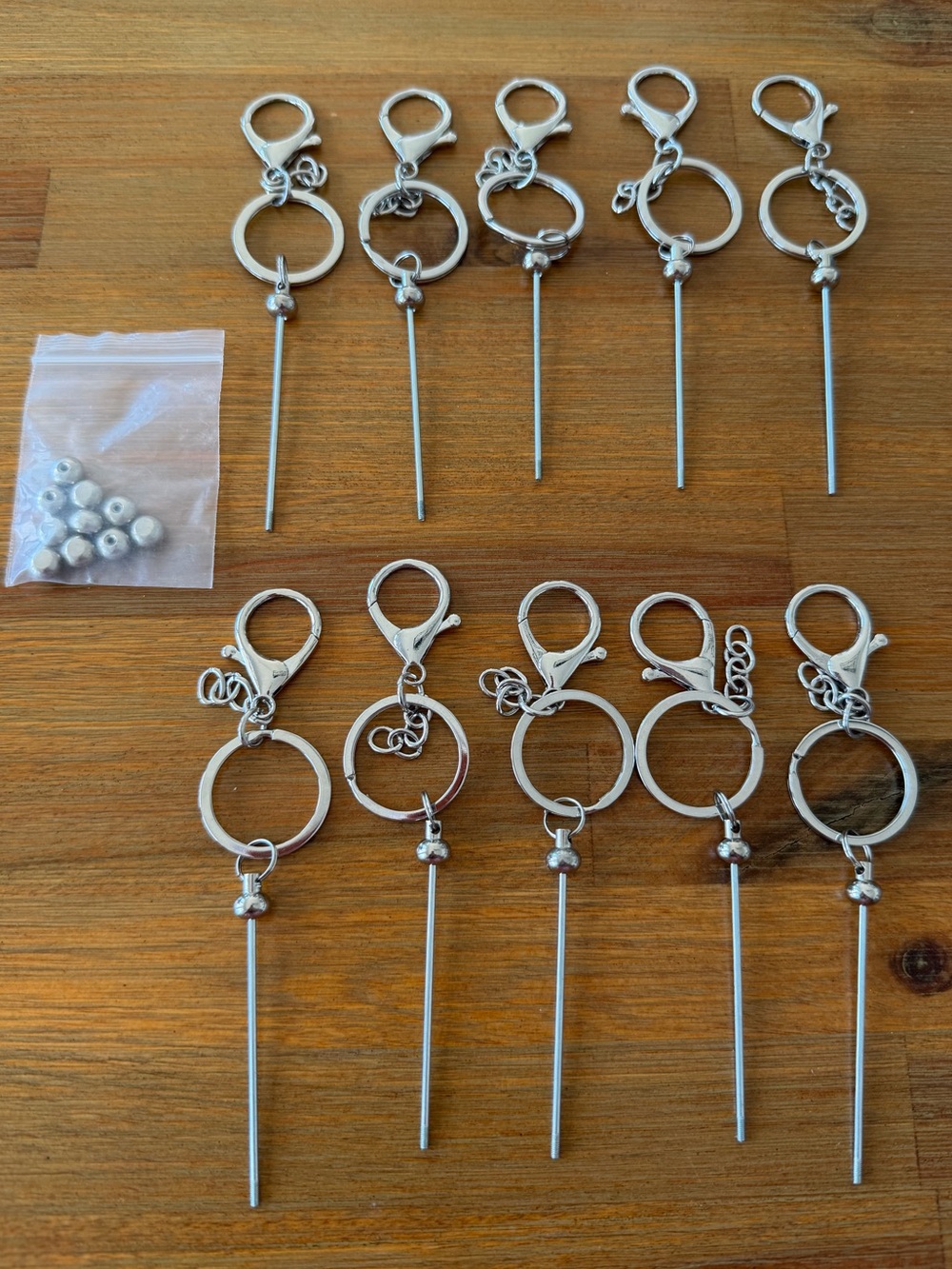 10 Blank Beadable Silver Tone Keychain Bars for Jewelry Making - just add beads